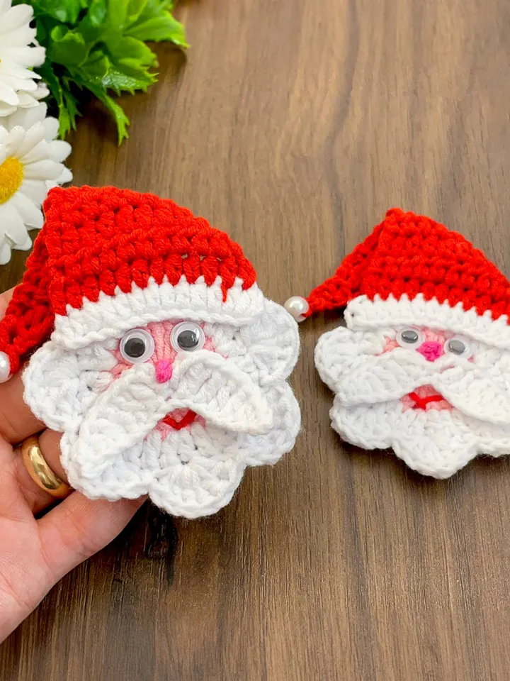 Santa Claus Applique Pattern, Christmas Crochet Tutorial for Ornament Decoration, Easy Holidays Gift Idea, Beginner Crochet
