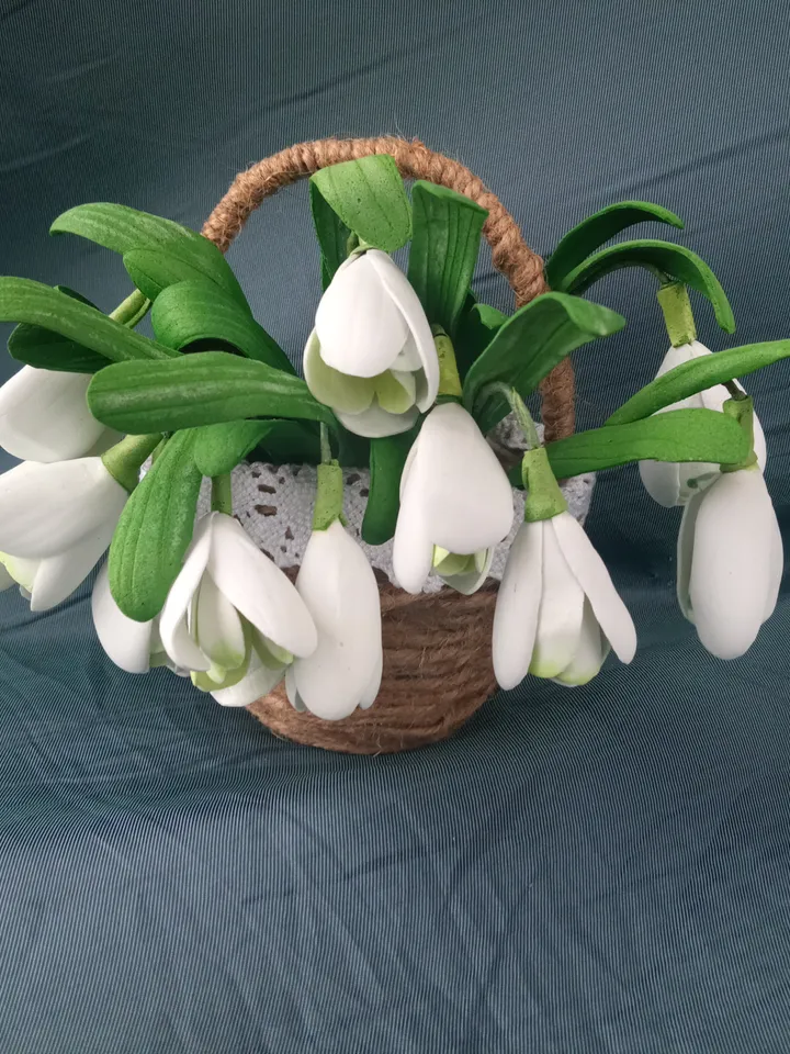 Snowdrops in a Basket - Handmade Floral Composition. Gifts for her Christmas present Indoor place
