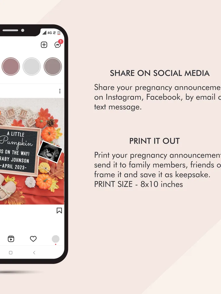 Pregnancy Announcement Digital, Fall Baby Announcement Digital, A Little Pumpkin Baby Announcement Editable Digital Template