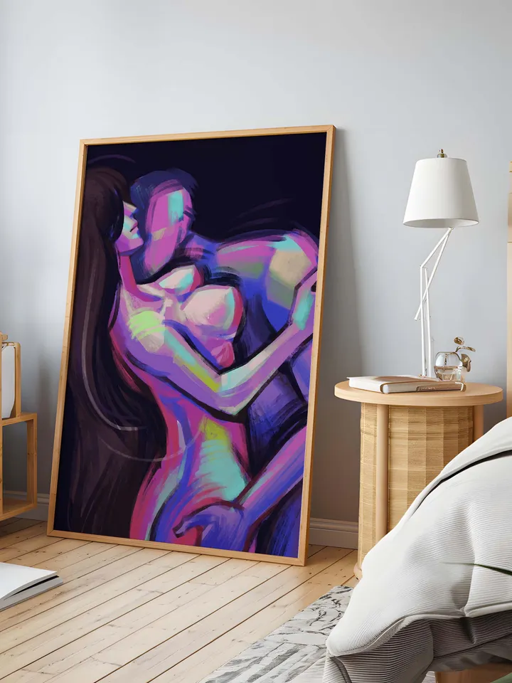 Colorful Abstract Couple Art, Intimacy Art, Modern Wall Decor, Vibrant Love Art, Home Office Decor, Digital Download Poster, Set of 3 Art
