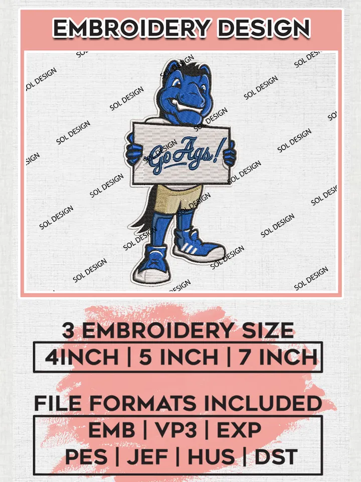 NCAA UC Davis Aggies Team Mascot Logo Embroidery Design Files, NCAA UC Davis Aggies Machine Embroidery, NCAA Teams, 3 sizes, NCAA Machine embroidery designs, Digital Download