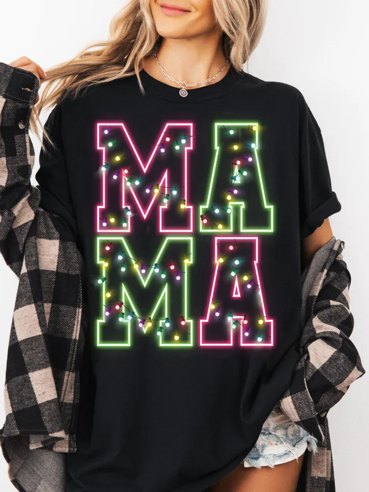 Neon Christmas Mama Shirt Sublimation Christmas PNG Mama PNG Christmas Lights Sparkly PNG Neon Christmas png