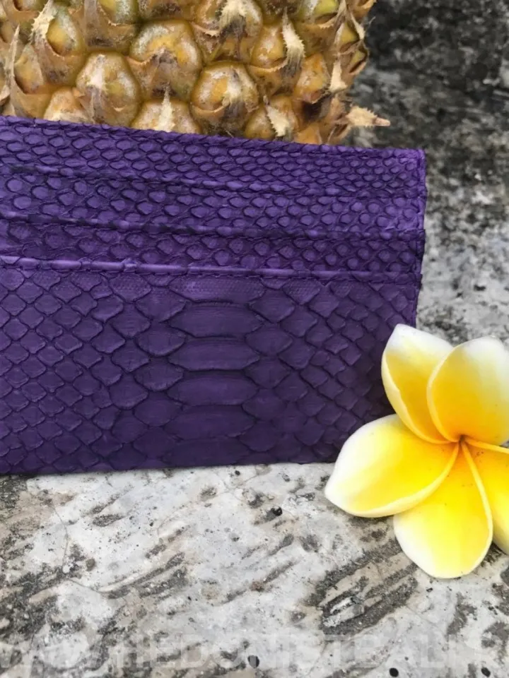 Genuine python skin creditcards holder | business cads holder violet snake colour unisex wallet small | gift idea exotic python skin leather