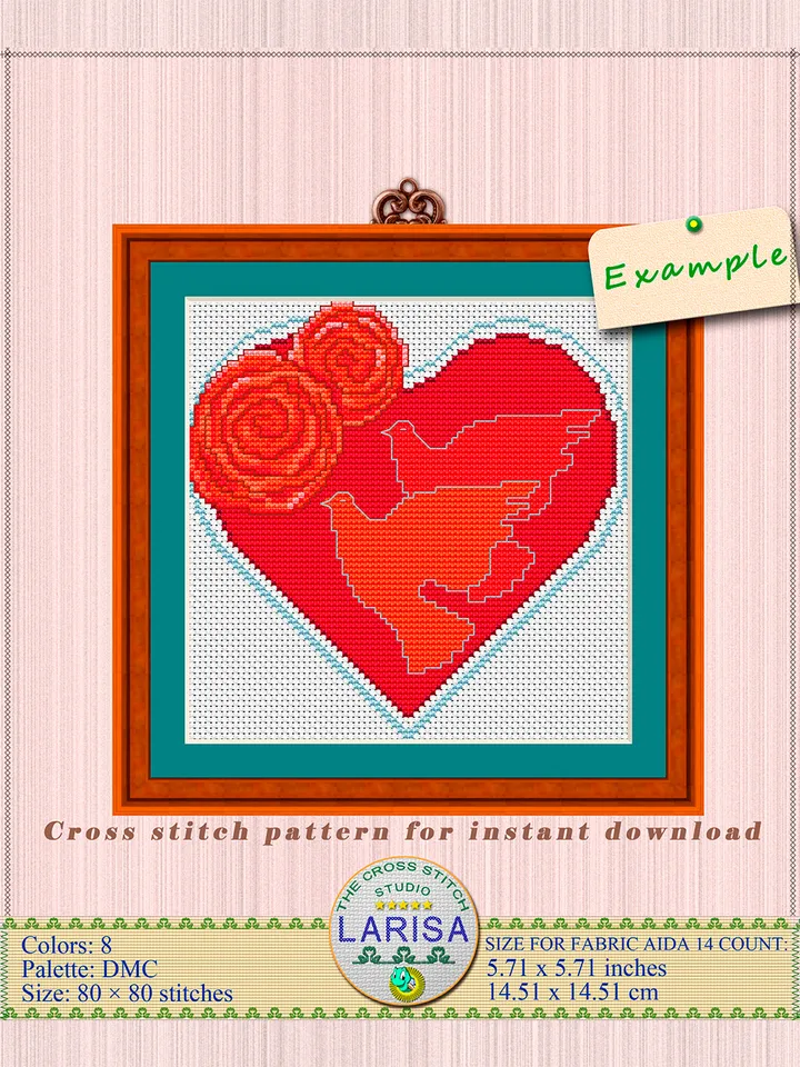 Happy Valentine’s Day Cross Stitch Pattern | Pigeons | Heart
