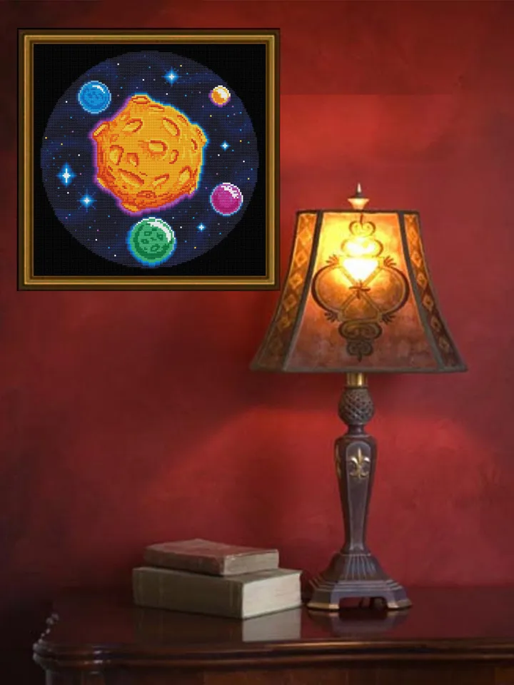 Space moon with craters cross stitch pattern PDF download Planets cross stitch chart, Galaxy pattern digital PDF, Lunar craters #L61
