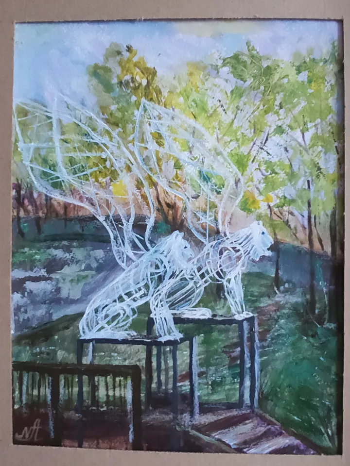 White Lions on the Black River Landscape St. Petersburg oil 25*33 cm / 10*13"