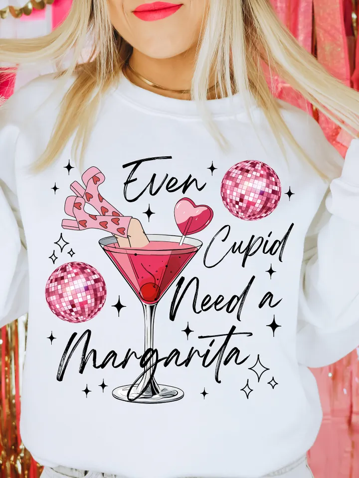 Even Cupid Need A Margarita Retro valentine png, Trendy Valentine Png Sublimation, Disco Ball, Funny Vday png, popular Trendy png,