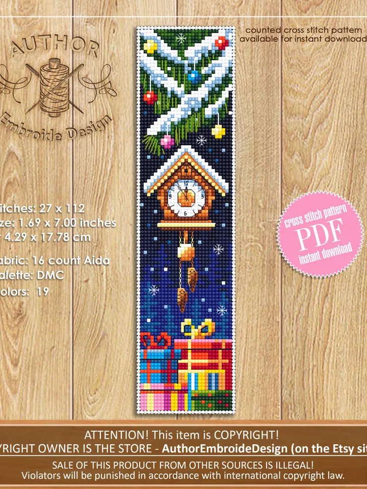 Christmas bookmark set cross stitch pattern download PDF Handmade bookmark Winter holiday cross stitch gift Kawaii bookmark New Year #B76