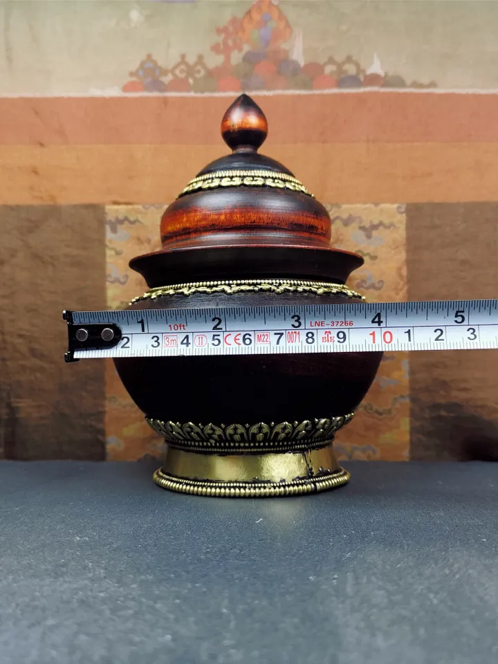 Gandhanra Handmade Tibetan Buddhist Offering Bowl,Shesum Wooden Bowl,Ritual Implement of Lama,6.3" × 4.0”