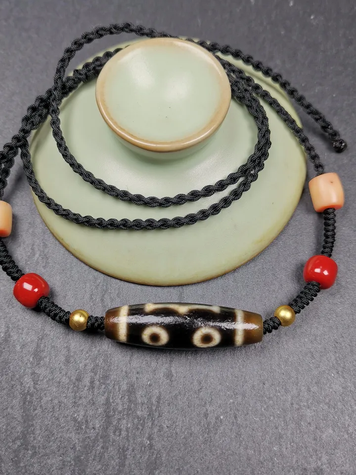 Gandhanra Vintage Tibetan 3 Eyes Dzi Bead Amulet,Protection Jewelry for Good Fortune