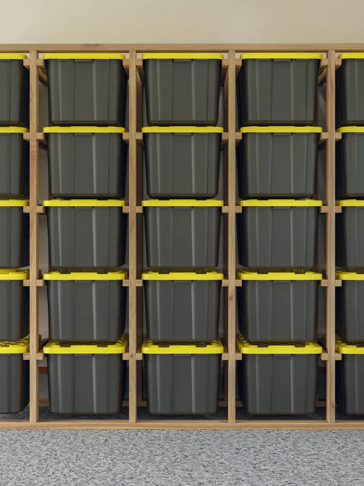 DIY PDF 27 Gallon Tote Storage Rack Plans for 25 Totes, Tote Garage Storage Shelves Plans