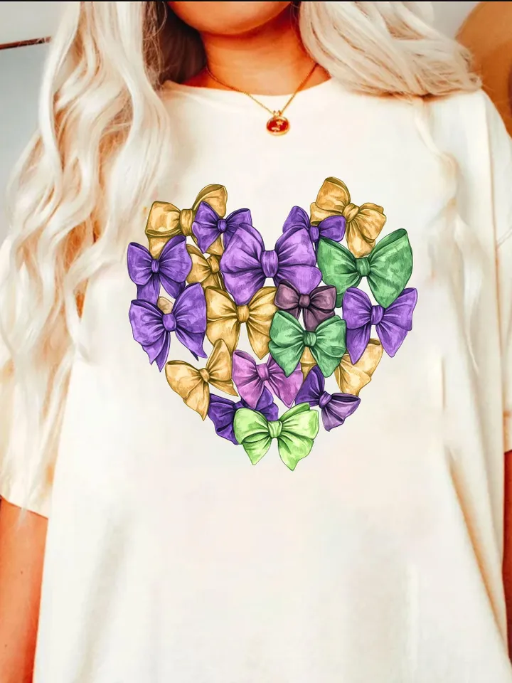 Mardi Gras Heart Brushstroke png, Coquette Bow Mardi Gras Shirt Mardi Beads Louisiana Festival,New Orleans Carnival Heart Brushstroke png