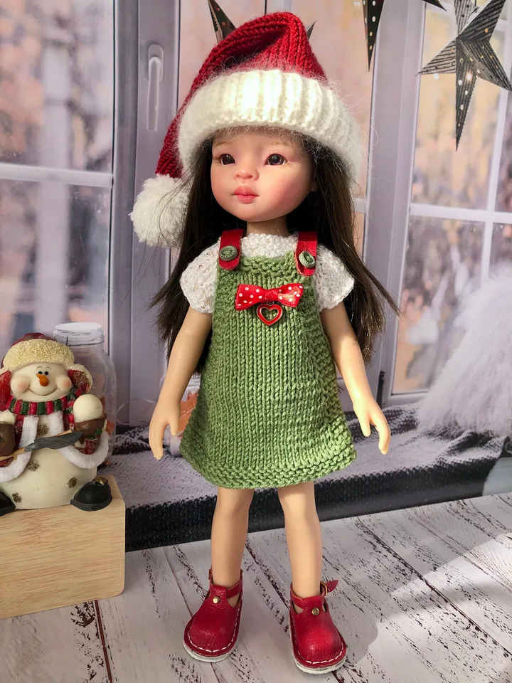PDF CHRISTMAS hat Paola Reina knit pattern / Christmas hat for Boneka 12-13 inch doll, Ruby Red Siblies, Les Cheries 32 cm eng