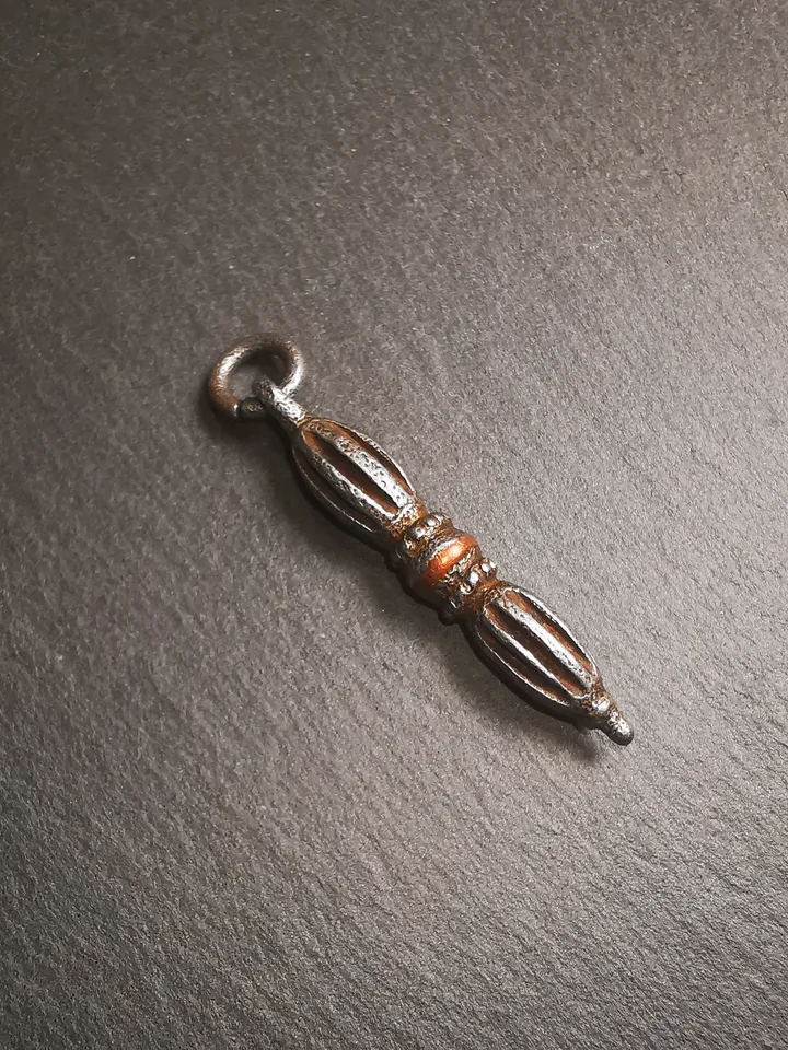 Gandhanra Tibetan Buddhist Amulet,Nine-pronged Dorje Vajra Pendant with Leather Chord,Made of Cold Iron,1.97&quot;