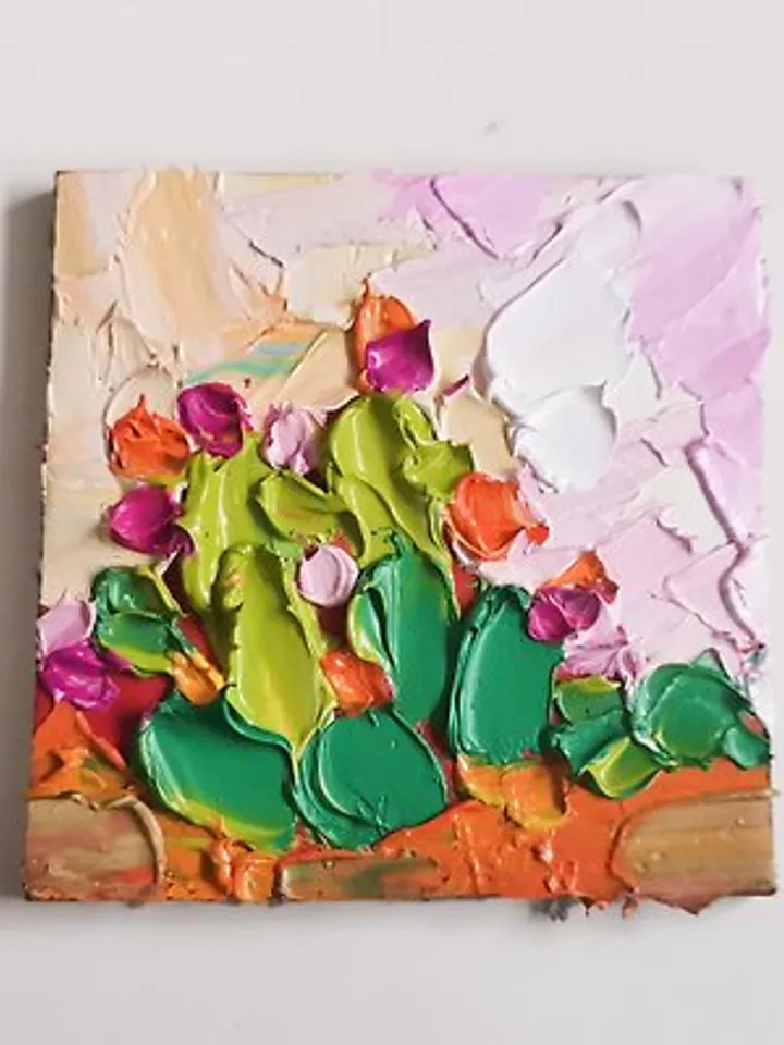 Cactus Painting 油畫原作 Texas Original Art 手工油畫 Impasto Oil Painting by Verafe