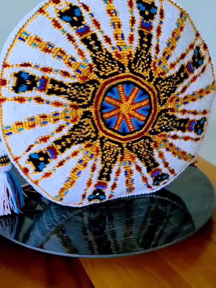 Cat crochet round bag Egyptian ornament Art to wear purse Handmade white crochet bag Macrame handles Crochet festival bag Unique crochet bag