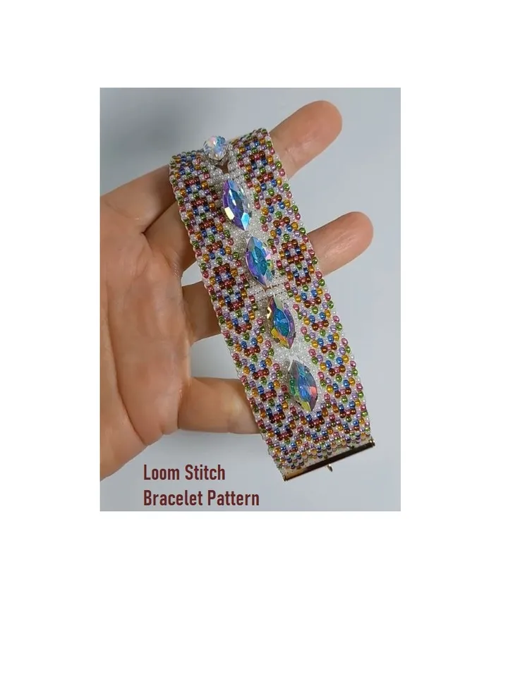 TUTORIAL Cuff Bracelet Loom Stitch, Bead Patterns Bracelet, Seed beads Preciosa and Rhinestones, Instant Download