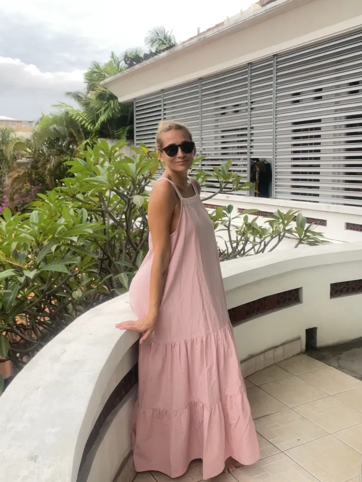 Linen loose light pink summer feminine dress / comfort women vacation summer long oversize dress | light pink designer dress