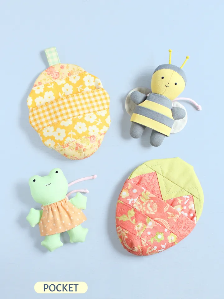 4 PDF Pocket Bee, Frog, Beehive and Strawberry Sewing Patterns