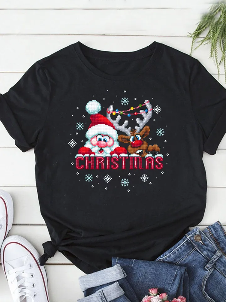 Christmas santa and reindeer cross stitch pattern download PDF Funny deer cross stitch chart, Christmas pattern digital PDF, Home decor #N64