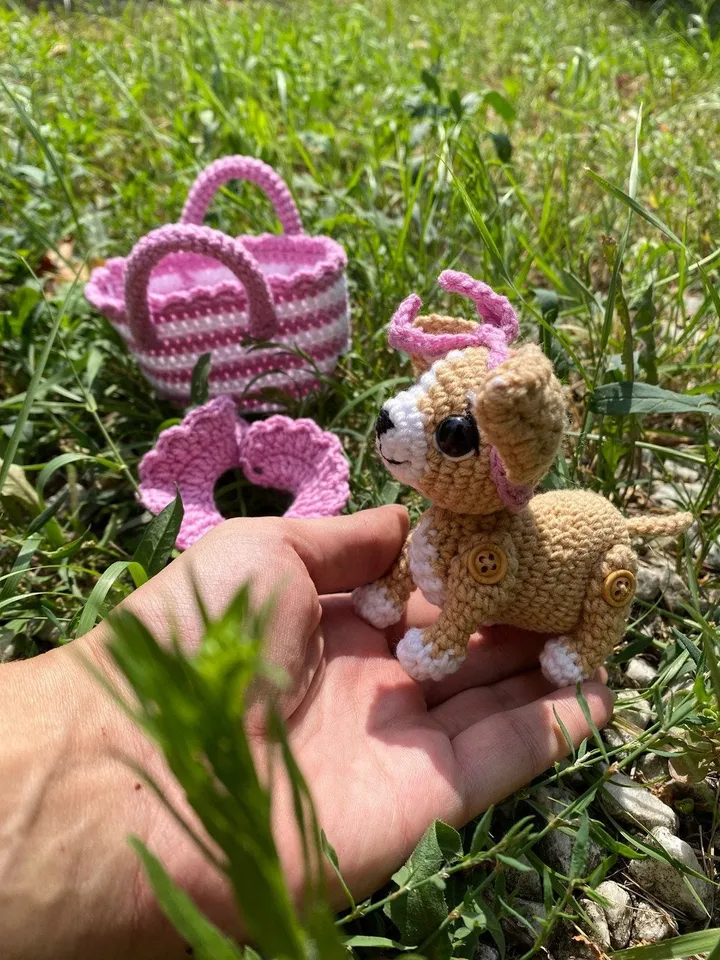 PDf Chihuahua Dog in a Bag Crochet pattern, Crochet Animal Pattern, Crochet Puppy, Amigurumi baby toy, Crochet Cute Dog Amigurumi