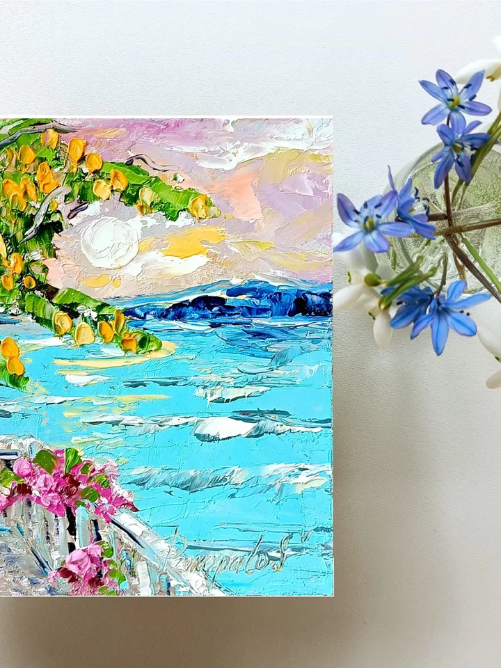 Italy Lemon Painting Coastal Painting Seascape Painting Abstract Italy Painting Art Original Art Impasto Oil Painting ArtProkopaloSv