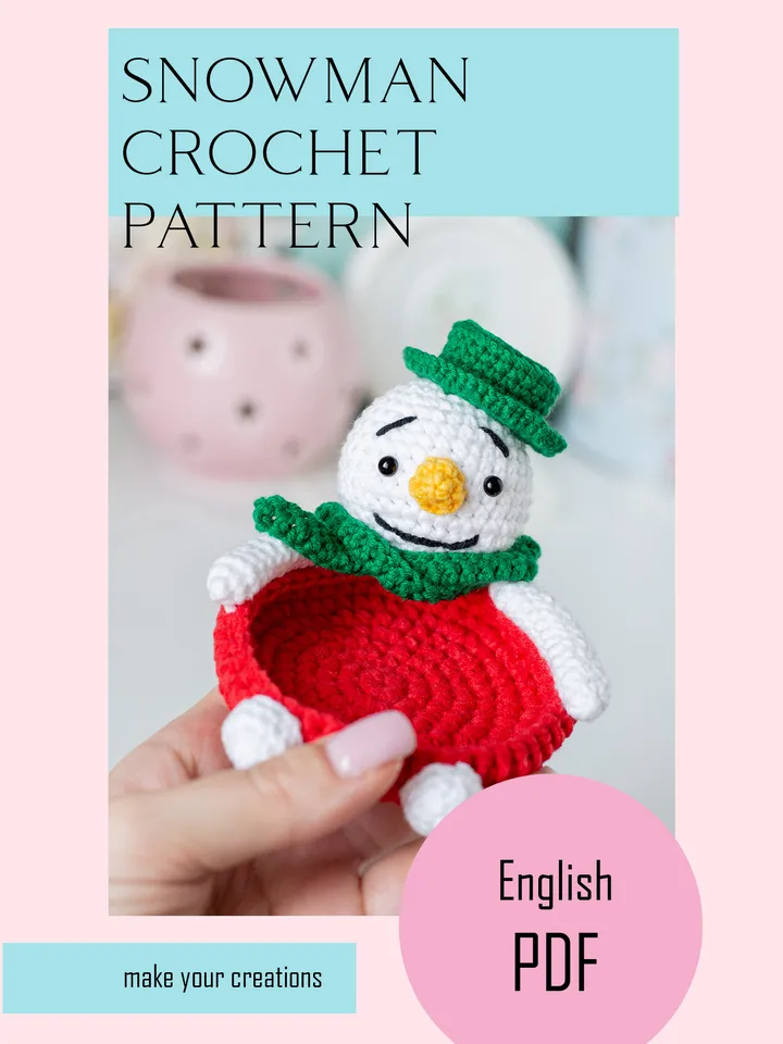 Crochet pattern amigurumi christmas snowman coaster toy pattern PDF file in ENG for beginners