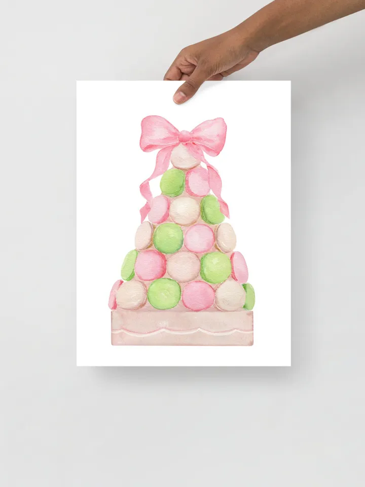 Pink Macaron Bow Print, Watercolor Painting, Pink And Mint, Bakery Painting, Bakery Pink Cupcake, Gift For Her, Watercolor Dessert, Pink Bow
