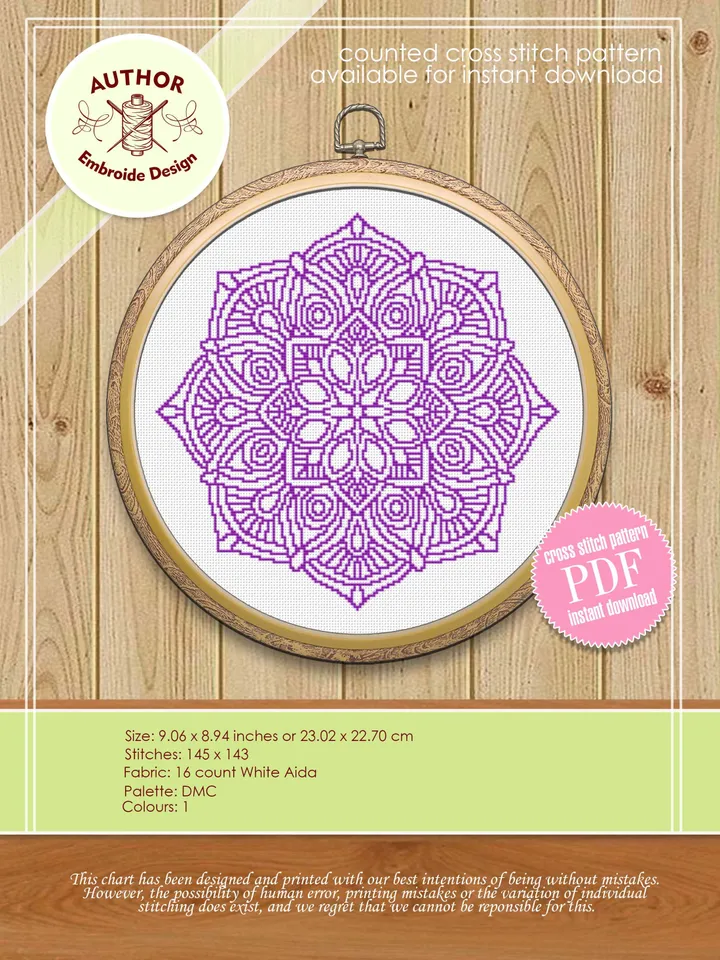 Mandala set cross stitch pattern download PDF, Monochrome mandala hand embroidery PDF, Floral ornament cross stitch chart, Home decor #S26