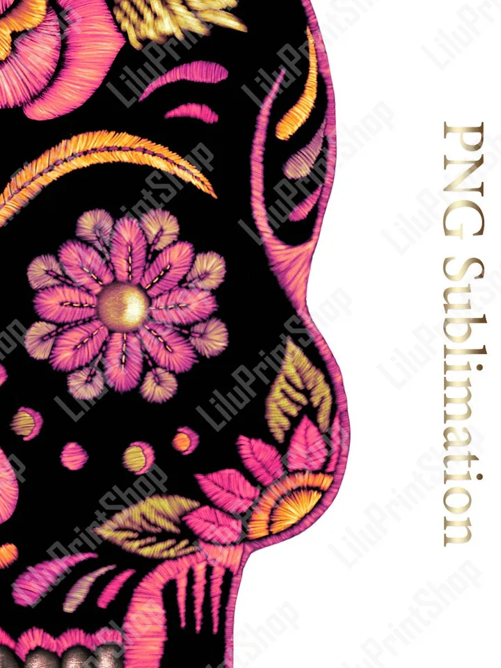 Sugar Skull sublimation png Candy Skull clipart of Faux embroidery Faux Applique Day of the dead Dia de los muertos Sugar Skull png clipart