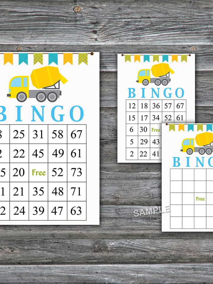 Concrete mixer bingo cards,Construction bingo game,Concrete mixer Printable bingo cards,60 Bingo Cards,INSTANT DOWNLOAD