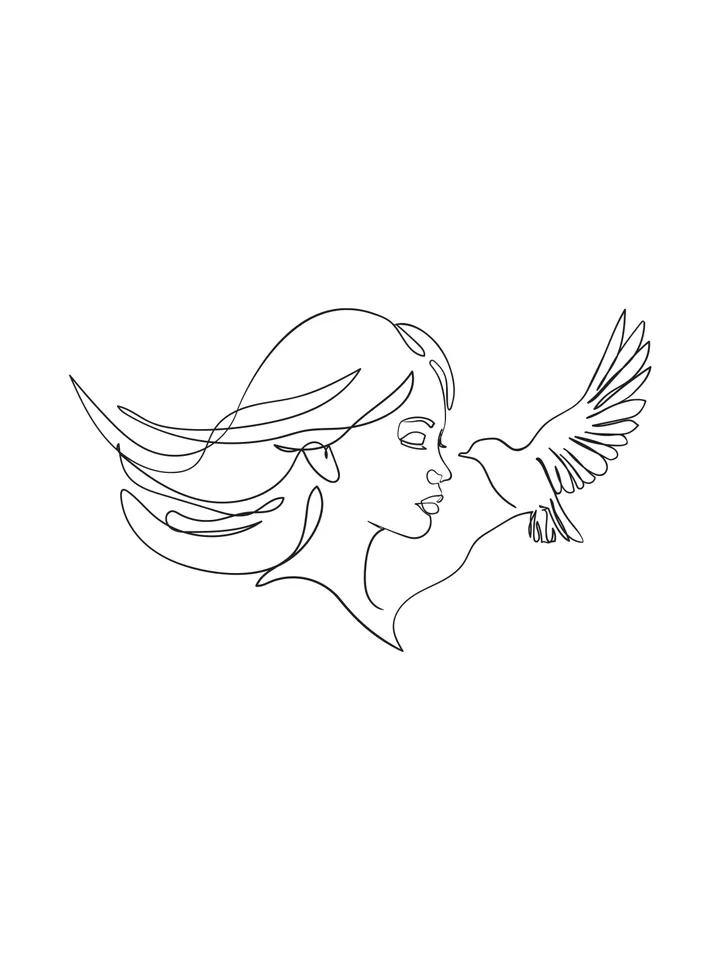Woman with bird. Portrait minimalistic style