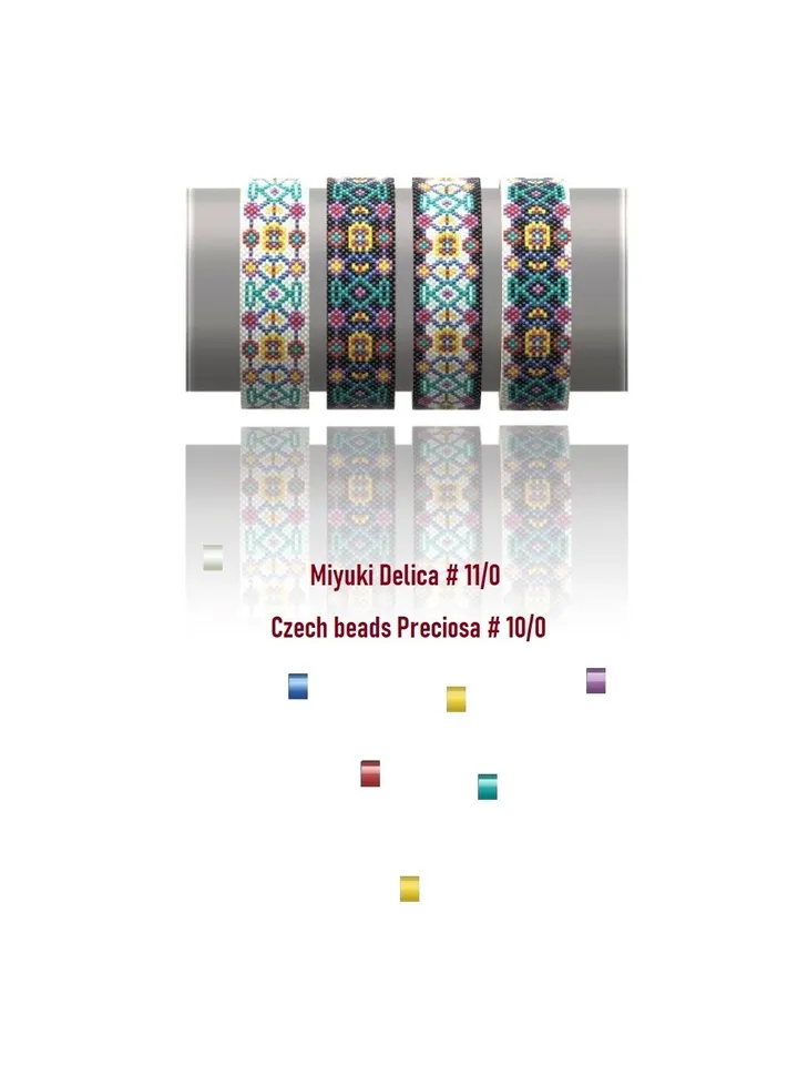Cuff Bracelet Odd-Count Peyote Stitch Bead Patterns, Seed beads Miyuki Delica or Czech beads Preciosa, Instant Download