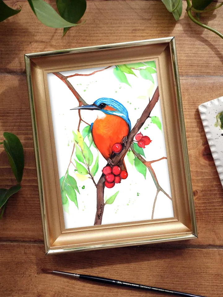 Bird on a tree branch Watercolour, bird painting, wall decor, birds lover gift, 8x11 in handmade art by Anne Gorywine