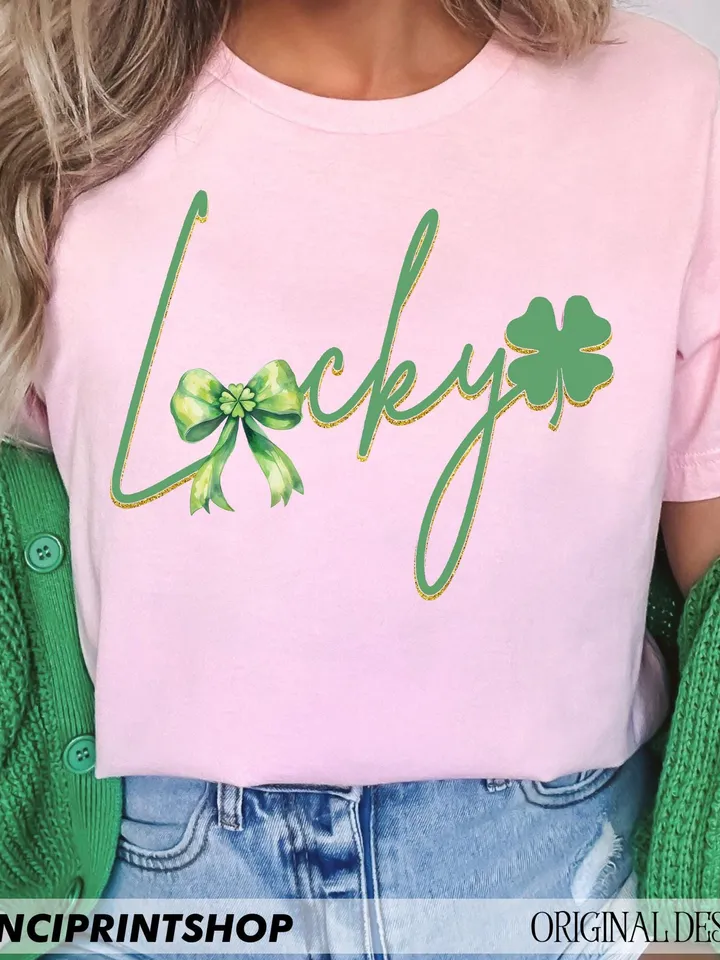 Lucky St Patricks Day Coquette Png, St Patricks day png, Lucky png, St Patrick Bow Png, Shamrock png, Girl St Patricks png, Sublimation png