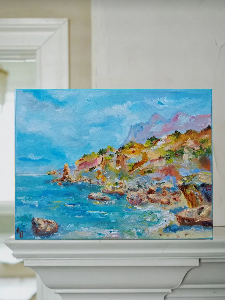 "Sea Bay" Landscape with oil on canvas 35x25cm (14x10inches)