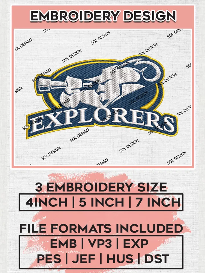 NCAA Explorers Team Logo Embroidery Design Files, NCAA La Salle Explorers Machine Embroidery, NCAA Teams, 3 sizes, NCAA Machine embroidery designs, Digital Download