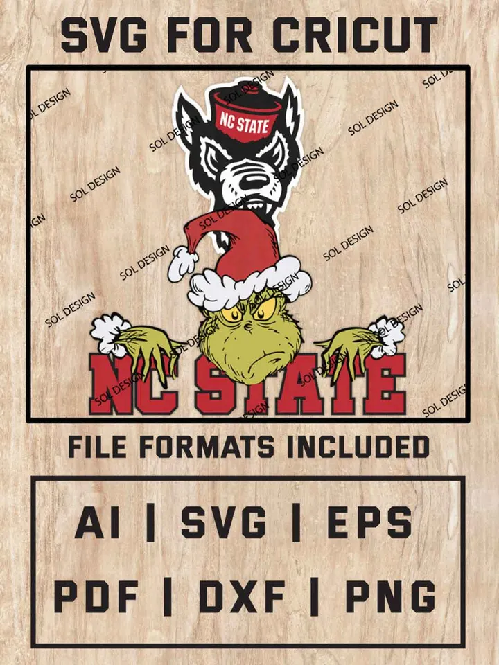Grinch NC State Wolfpack SVG, NCAA College Team SVG Design, NCAA NC State Wolfpack SVG, NCAA NC State Team Cricut, Christmas Svg, Grinch svg, Digital Download
