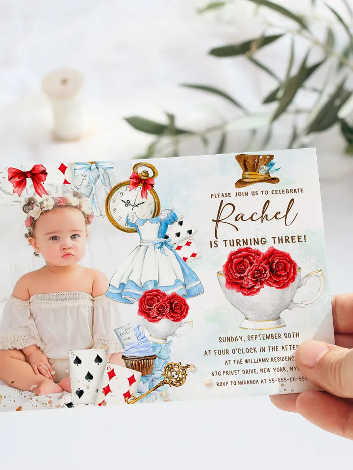 Editable Alice in Wonderland Birthday Party Invitation; Alice Tea Party 1st Girl Birthday Onederland Birthday Invitation Instant Download