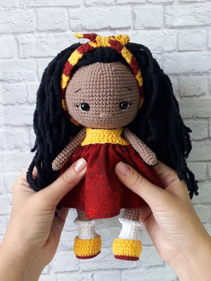 Crochet little doll, dark skin doll, crochet baby doll, crochet doll Anna, rag doll for baby, good gift