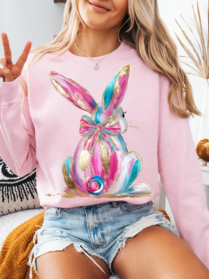 Brushstroke bunny easter png, bunny coquette bow png, pink bunny png, easter png, retro easter png, Png, Girls easter png, preppy easter png