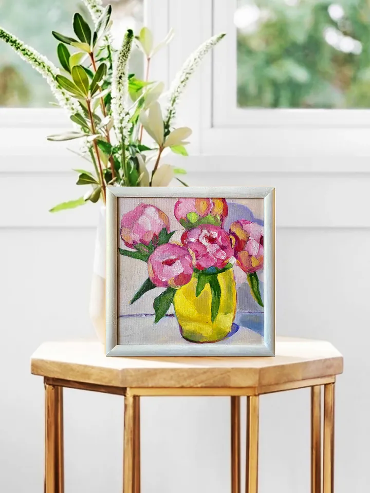 Peony painting, Original oil Painting on canvas, Flower Wall Art, Framed floral art