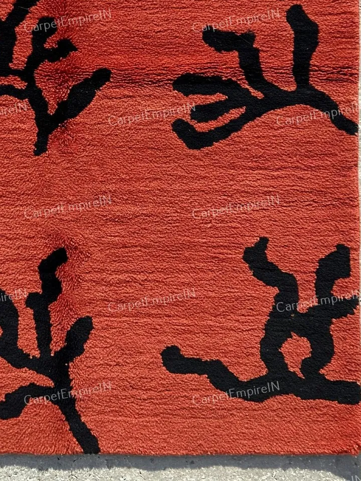 Rustic Burnt, Orange area rug - Modern botanical wool rug, Hand-Tufted Floral carpet, Contemporary, Home decor 4x6,5x7,6x9,8x10,9x12,10x14