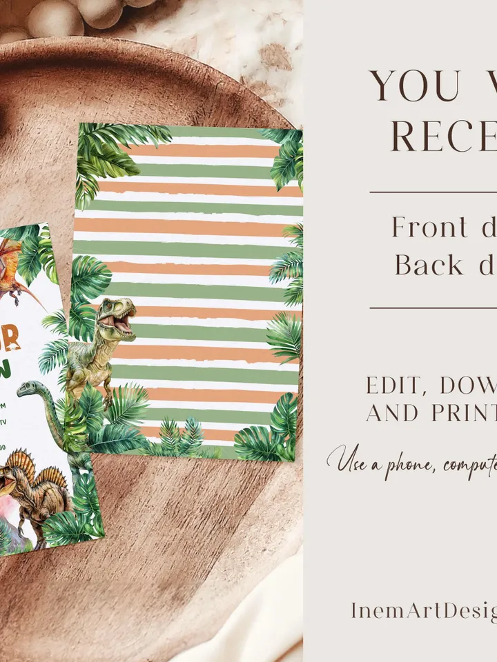Dinosaur Birthday Invitation, Dinosaur Birthday Party Invite Template, Stomp Chomp and Roar Dinosaur Birthday, Boy Birthday Invitation Canva