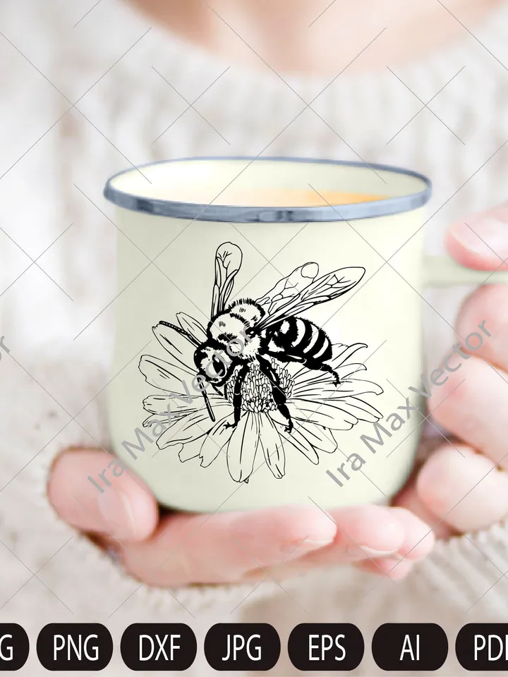 Bee svg, Floral bee, bee on flower, honey bee, bumble bee svg png jpg clip art Silhouette Cricut Cutting Machine cut file