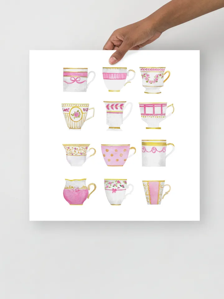Tea cups, Kitchen Art, Wall Art, Kitchen Wall Decor, Vintage Tea Cup, Gift For Tea Lovers, Tea Party Decor ,Watercolor Art Print Tea Poster