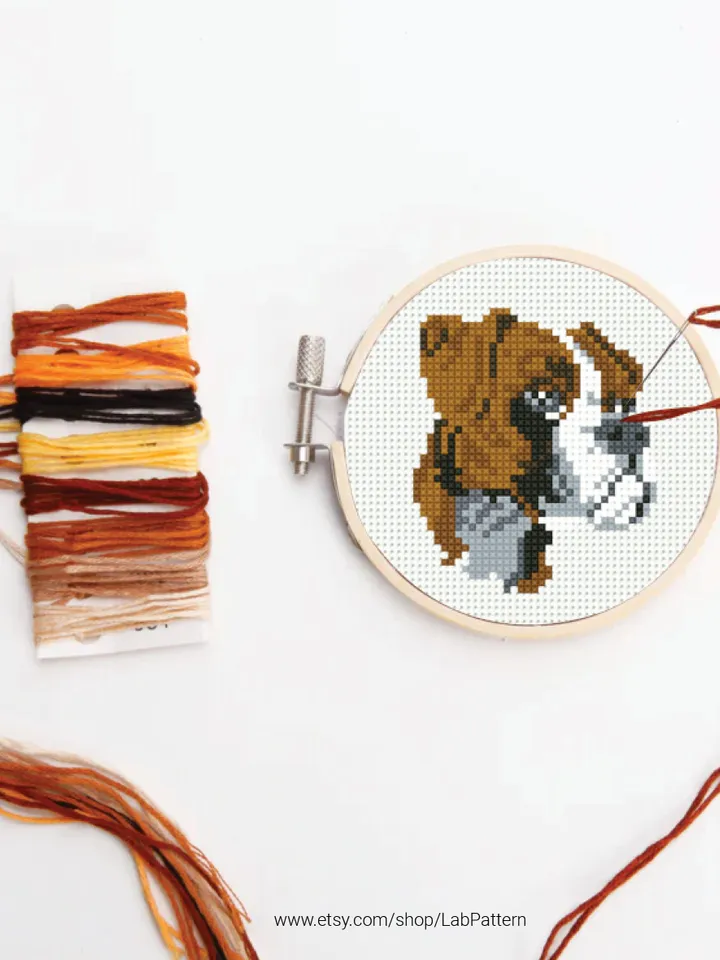 Boxer breed Mini Cross stitch pattern, contemporary dog pet, animal, beginner counted, modern chart, gift DIY, embroidery, instant PDF