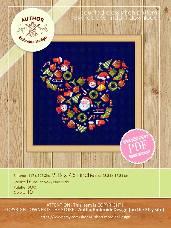 Christmas sampler cross stitch pattern download PDF Mouse Silhouette cross stitch chart, Christmas mouse head digital pattern PDF #N108