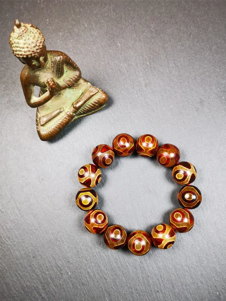Gandhanra Handmade Tibetan 3 Eyes Dzi Bead Bracelet,Diameter 0.63", Circumference 7.5"