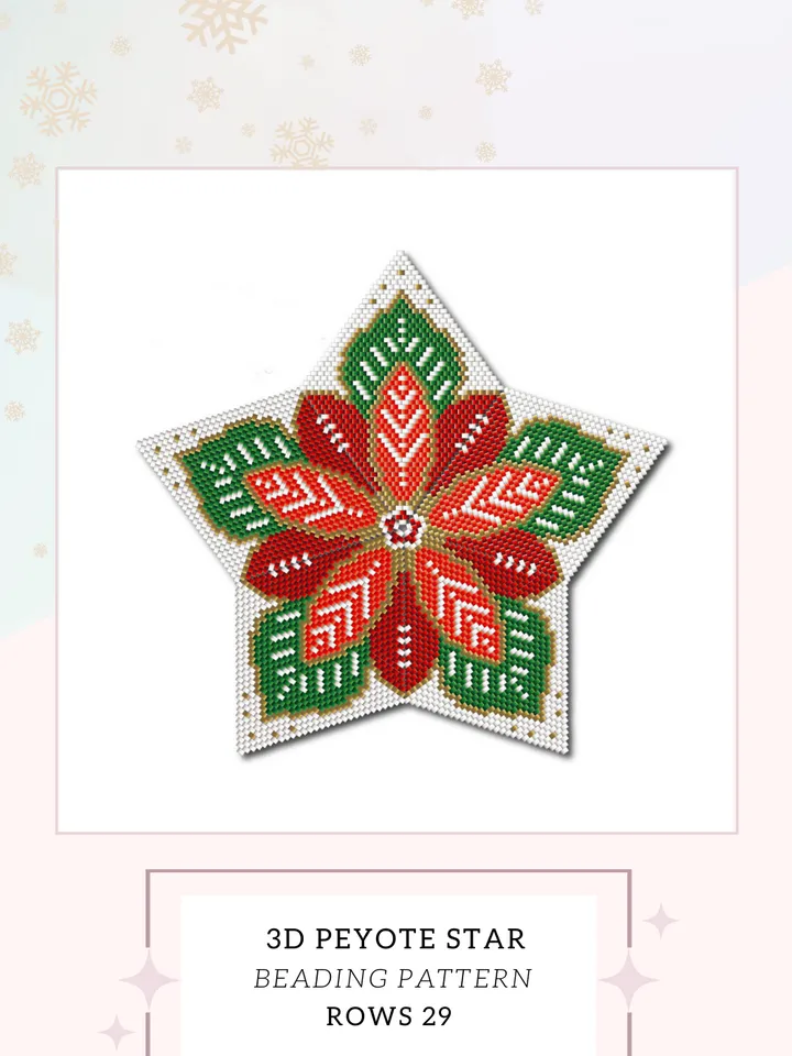 Christmas Star Ornament / 29 rows - 3D Peyote Star Beading Patterns